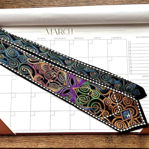 Andrea Mistretta 100% Silk Neck Tie Masquerade Mardi Gras 58" - Picture 4 of 6